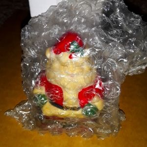 Vintage Santa On Chimney Trinket Box w/never-opened gift inside 3" h x 1.5" w